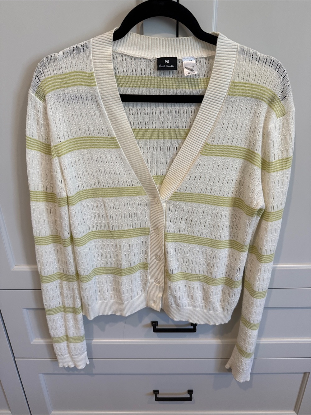 PS Paul Smith Cream Cardigan with Pale Green Stripes